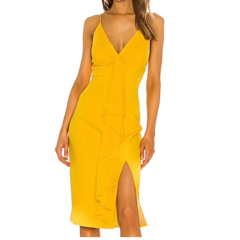 JAYGODFREY Yellow Midi Dress with Ruffle Detail